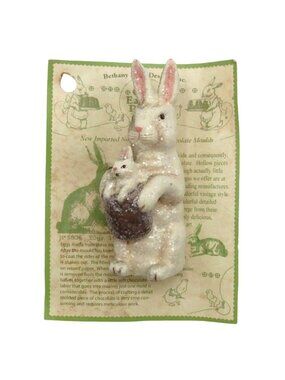 Bethany Lowe Our Easter Party Brooch Pin Glitter Bunny Rabbit Basket Spring NEW